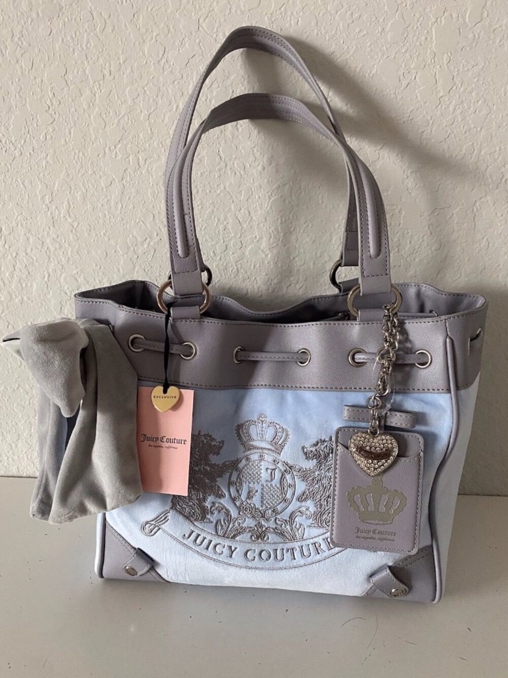 Juicy Couture Classic Scottie Dogs Tote Blue Star Silver Daydreamer VIRAL NEW